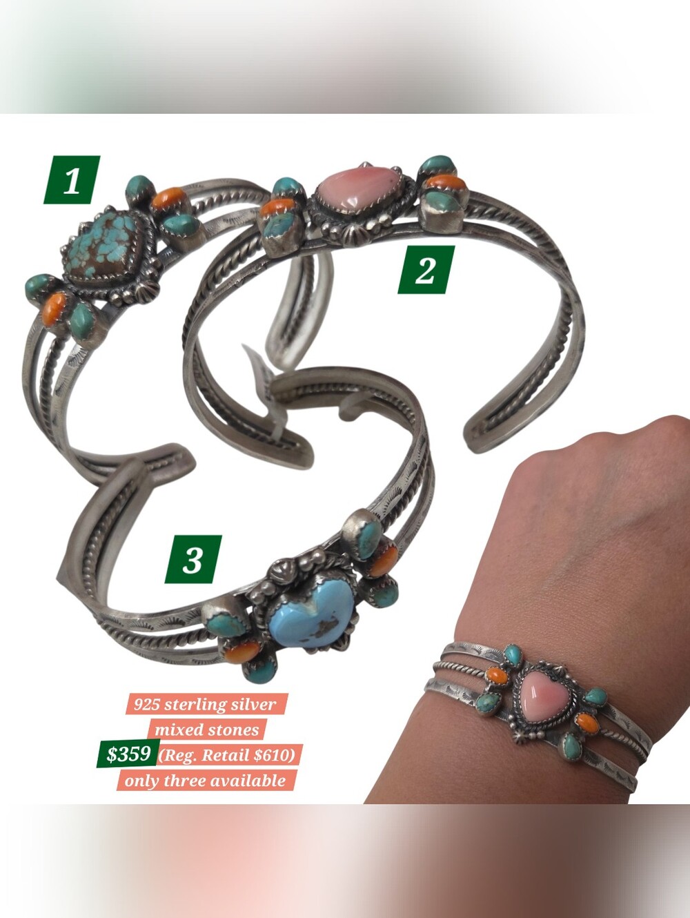 925 Sterling Silver Mix Stone Cuff. Stunning High Quality